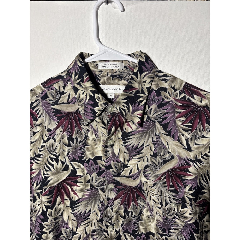 Vintage Pierre Cardin Hawaiian Shirt Mens Medium Blue Floral Rayon Aloha Tiki